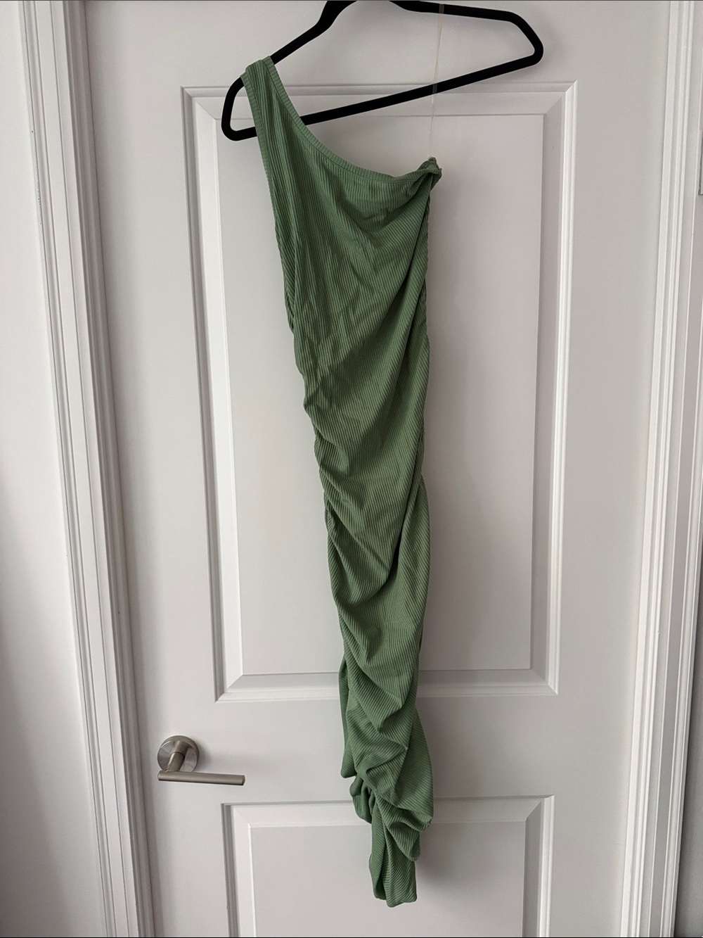 One-Shoulder Sage Green Ruched Dress
